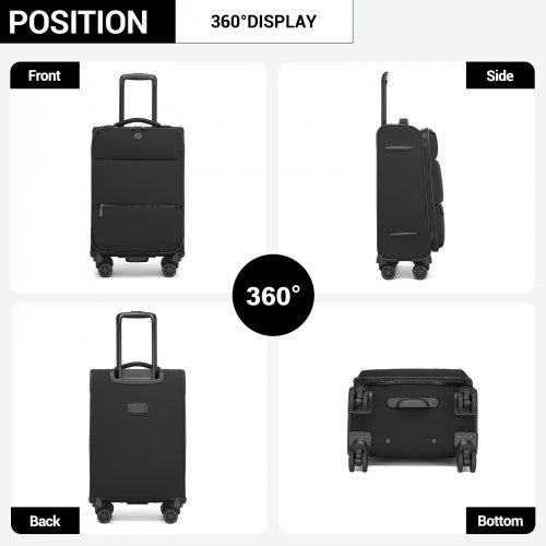 20 inch Women's Lightweight Softshell Suitcase with Spinner Wheels and Spacious Compartments - Black