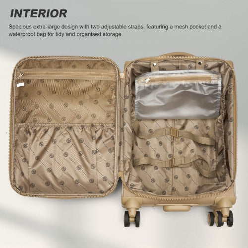 20 inch Women's Lightweight Softshell Suitcase with Spinner Wheels and Spacious Compartments - Khaki
