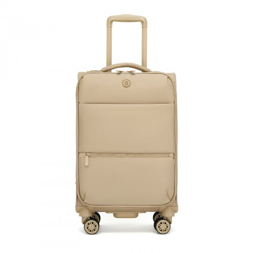 20 inch Women's Lightweight Softshell Suitcase with Spinner Wheels and Spacious Compartments - Khaki