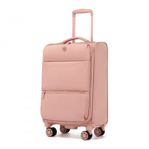 20 inch Women's Lightweight Softshell Suitcase with Spinner Wheels and Spacious Compartments - Pink
