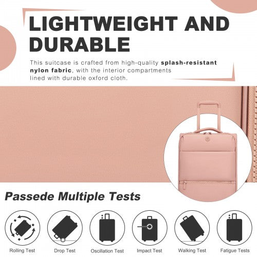 20 inch Women's Lightweight Softshell Suitcase with Spinner Wheels and Spacious Compartments - Pink