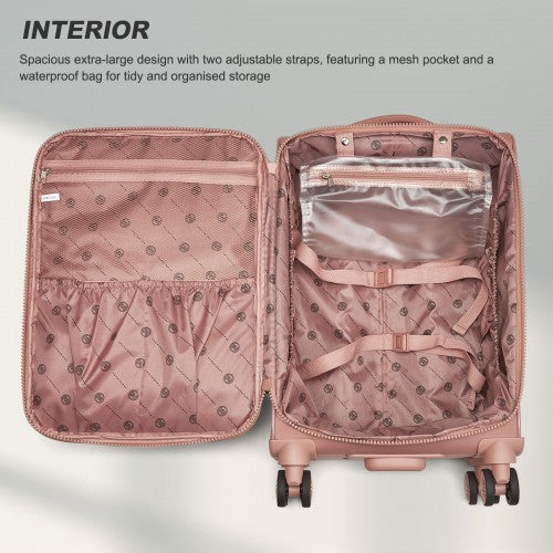 20 inch Women's Lightweight Softshell Suitcase with Spinner Wheels and Spacious Compartments - Pink