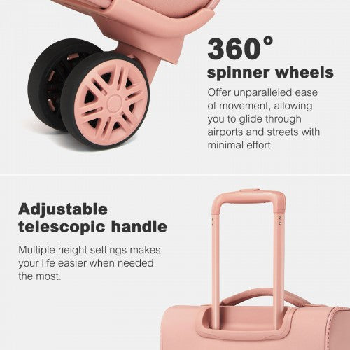20 inch Women's Lightweight Softshell Suitcase with Spinner Wheels and Spacious Compartments - Pink