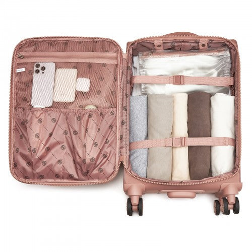 20 inch Women's Lightweight Softshell Suitcase with Spinner Wheels and Spacious Compartments - Pink