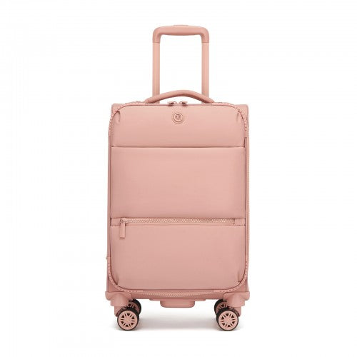 20 inch Women's Lightweight Softshell Suitcase with Spinner Wheels and Spacious Compartments - Pink