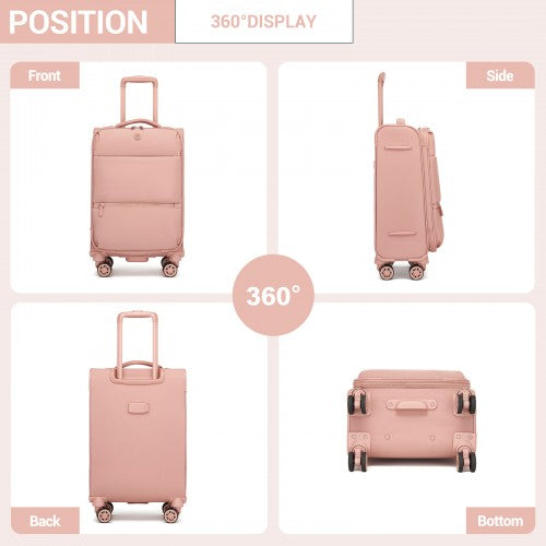 20 inch Women's Lightweight Softshell Suitcase with Spinner Wheels and Spacious Compartments - Pink