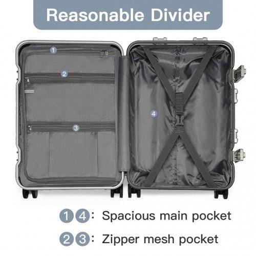 Supercase Durable 20 Inch PC Hardshell Aluminum Frame Suitcase With TSA Lock - Black