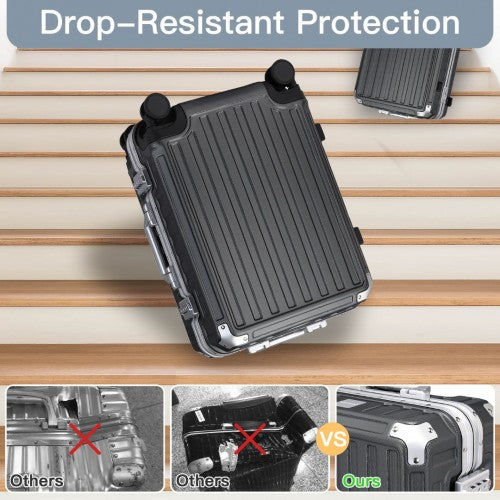 Supercase Durable 20 Inch PC Hardshell Aluminum Frame Suitcase With TSA Lock - Black