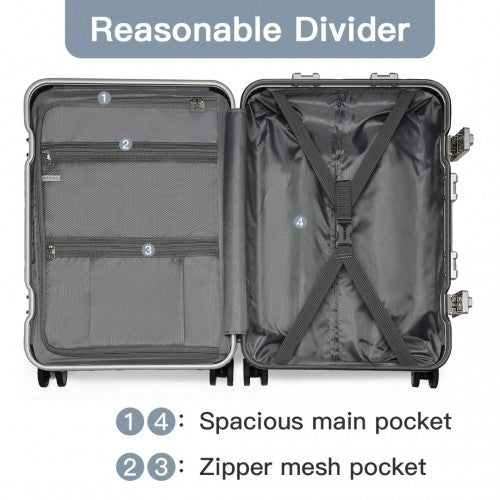 Supercase Durable 20 Inch PC Hardshell Aluminum Frame Suitcase With TSA Lock - Navy