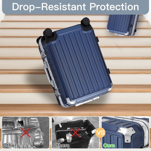 Supercase Durable 20 Inch PC Hardshell Aluminum Frame Suitcase With TSA Lock - Navy
