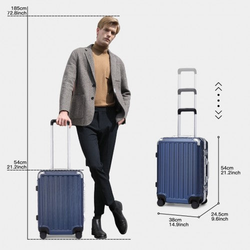 Supercase Durable 20 Inch PC Hardshell Aluminum Frame Suitcase With TSA Lock - Navy