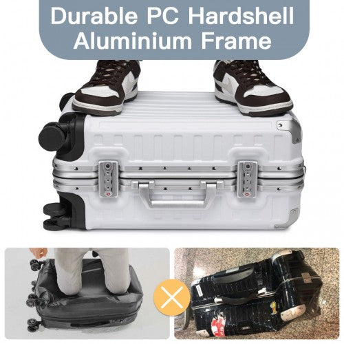 Supercase Durable 20 Inch PC Hardshell Aluminum Frame Suitcase With TSA Lock - White