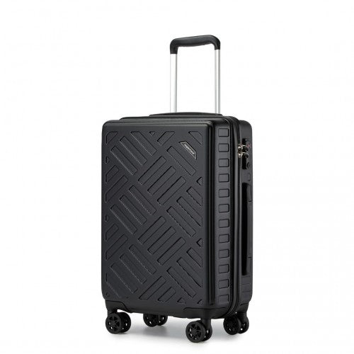 Supercase 20 Inch Sleek Geometric Pattern Hard Shell ABS+PC Cabin Carry - On Suitcase with TSA Lock - Black
