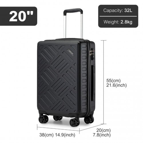 Supercase 20 Inch Sleek Geometric Pattern Hard Shell ABS+PC Cabin Carry - On Suitcase with TSA Lock - Black