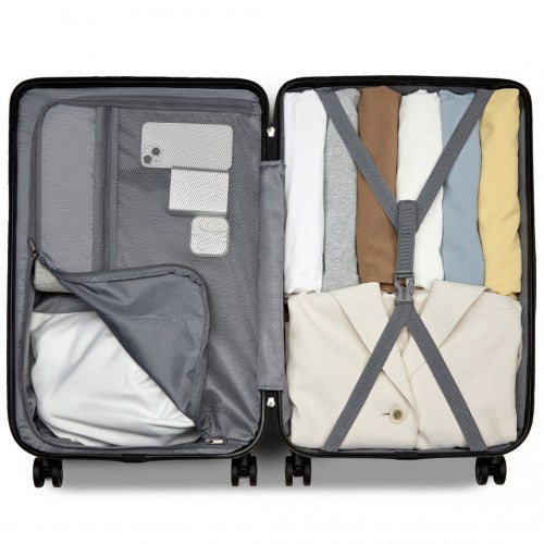 Supercase 24 Inch Sleek Geometric Pattern Hard Shell ABS+PC Check - In Suitcase with TSA Lock for Effortless Travel - Black