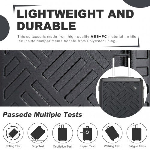 Supercase 24 Inch Sleek Geometric Pattern Hard Shell ABS+PC Check - In Suitcase with TSA Lock for Effortless Travel - Black