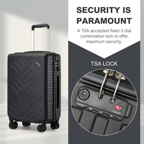 Supercase 24 Inch Sleek Geometric Pattern Hard Shell ABS+PC Check - In Suitcase with TSA Lock for Effortless Travel - Black