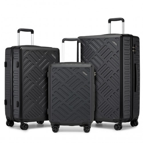 Supercase 3 - Piece Sleek Geometric Pattern Hard Shell ABS+PC Suitcase Set with TSA Lock For Effortless Travel - Black