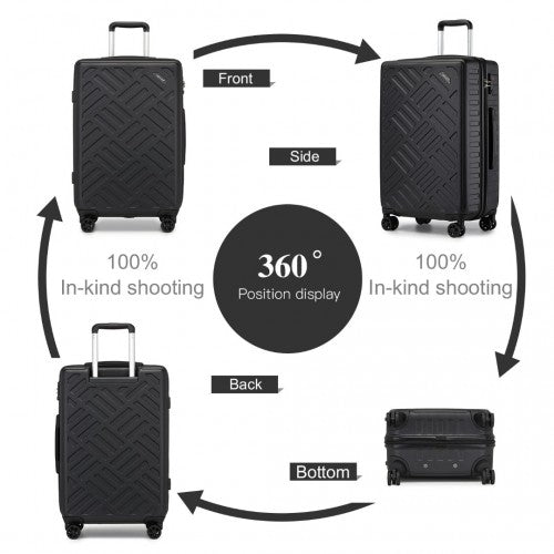 Supercase 3 - Piece Sleek Geometric Pattern Hard Shell ABS+PC Suitcase Set with TSA Lock For Effortless Travel - Black