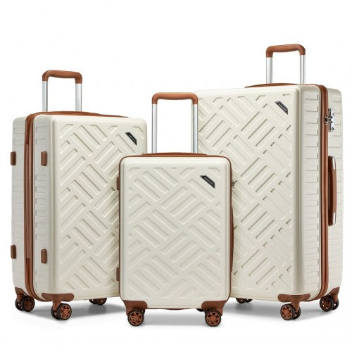 Supercase 3 - Piece Sleek Geometric Pattern Hard Shell ABS+PC Suitcase Set with TSA Lock For Effortless Travel - Cream And Brown