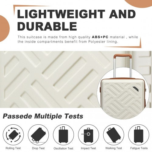 Supercase 3 - Piece Sleek Geometric Pattern Hard Shell ABS+PC Suitcase Set with TSA Lock For Effortless Travel - Cream And Brown