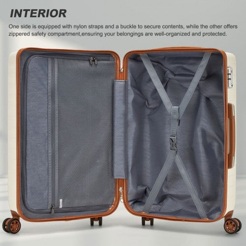 Supercase 3 - Piece Sleek Geometric Pattern Hard Shell ABS+PC Suitcase Set with TSA Lock For Effortless Travel - Cream And Brown