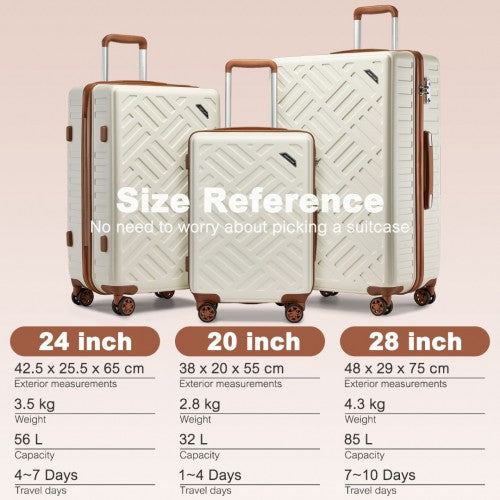 Supercase 3 - Piece Sleek Geometric Pattern Hard Shell ABS+PC Suitcase Set with TSA Lock For Effortless Travel - Cream And Brown