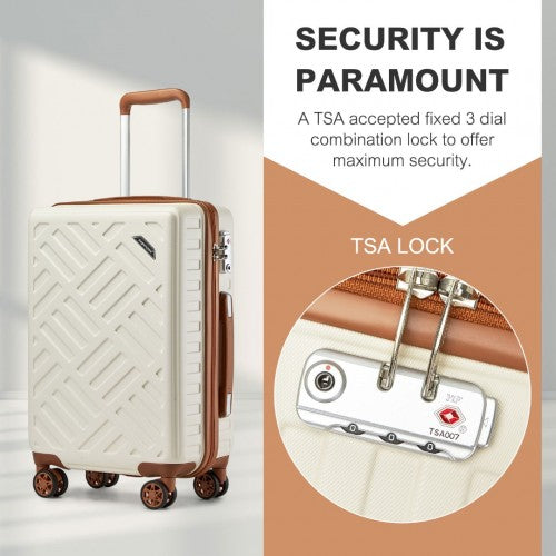 Supercase 3 - Piece Sleek Geometric Pattern Hard Shell ABS+PC Suitcase Set with TSA Lock For Effortless Travel - Cream And Brown