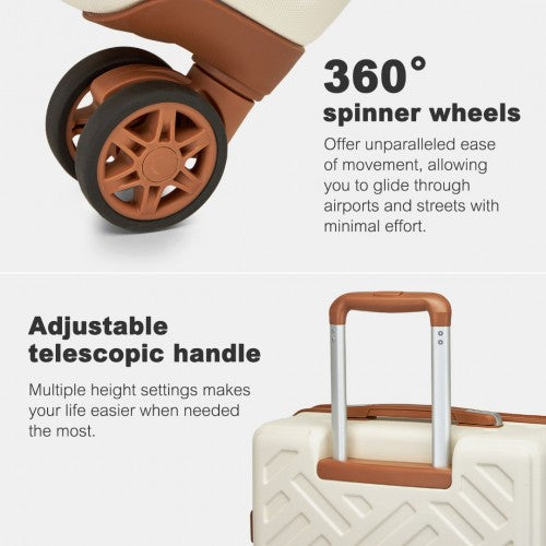 Supercase 3 - Piece Sleek Geometric Pattern Hard Shell ABS+PC Suitcase Set with TSA Lock For Effortless Travel - Cream And Brown