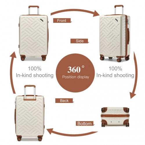 Supercase 3 - Piece Sleek Geometric Pattern Hard Shell ABS+PC Suitcase Set with TSA Lock For Effortless Travel - Cream And Brown