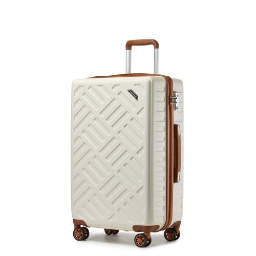 Supercase 3 - Piece Sleek Geometric Pattern Hard Shell ABS+PC Suitcase Set with TSA Lock For Effortless Travel - Cream And Brown