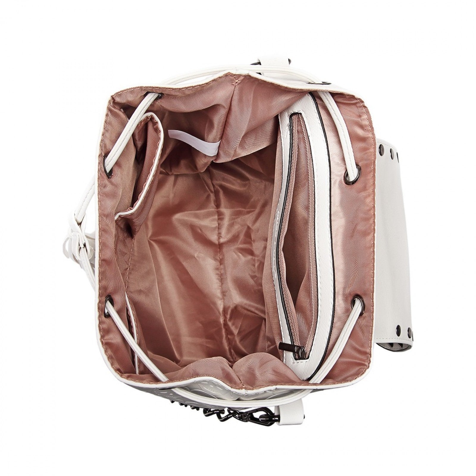 Miss Lulu Skull Studded Backpack Shoulder Bag - Beige