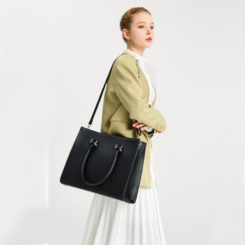 Miss Lulu Leather Look Classic Square Shoulder Bag - Black