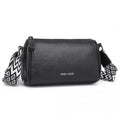 Miss Lulu Lightweight Wide Strap Genuine Leather Crossbody Bag - Black