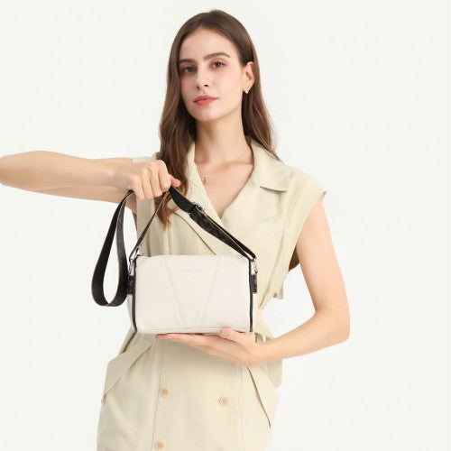 Miss Lulu Simple And Elegant Wide Strap Genuine Leather Crossbody Bag - Khaki