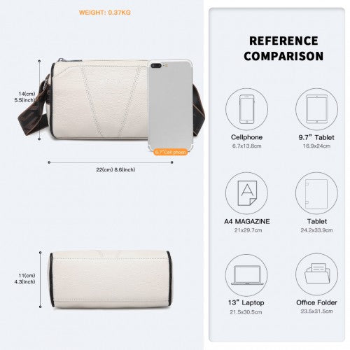 Miss Lulu Simple And Elegant Wide Strap Genuine Leather Crossbody Bag - Beige