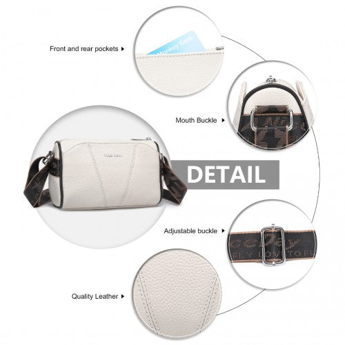 Miss Lulu Simple And Elegant Wide Strap Genuine Leather Crossbody Bag - Beige