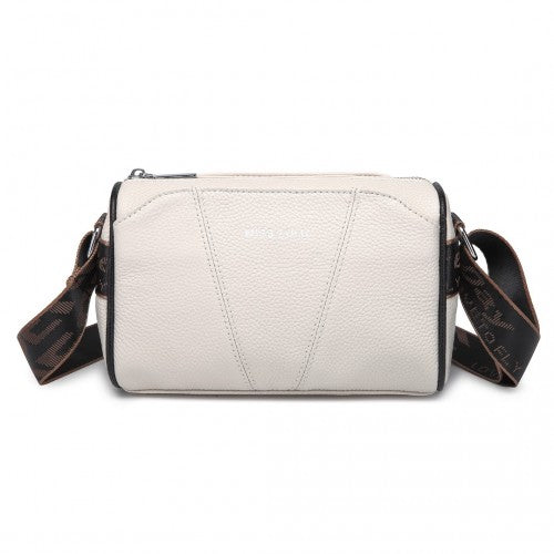 Miss Lulu Simple And Elegant Wide Strap Genuine Leather Crossbody Bag - Beige