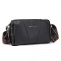 Miss Lulu Simple And Elegant Wide Strap Genuine Leather Crossbody Bag - Black