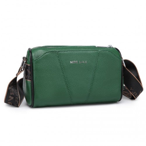 Miss Lulu Simple And Elegant Wide Strap Genuine Leather Crossbody Bag - Green