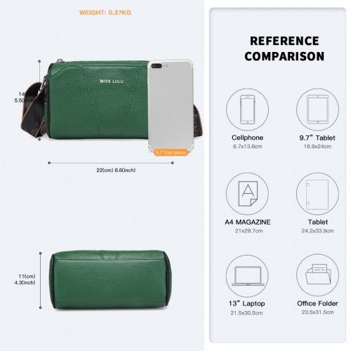 Miss Lulu Simple And Elegant Wide Strap Genuine Leather Crossbody Bag - Green