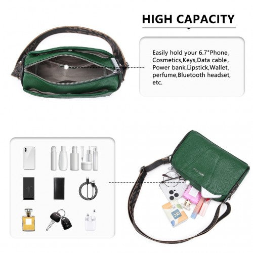 Miss Lulu Simple And Elegant Wide Strap Genuine Leather Crossbody Bag - Green