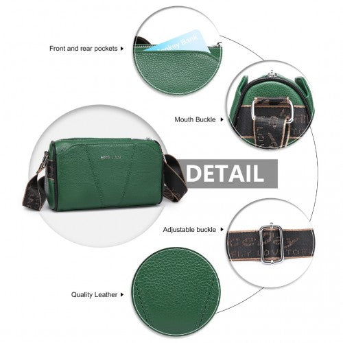 Miss Lulu Simple And Elegant Wide Strap Genuine Leather Crossbody Bag - Green