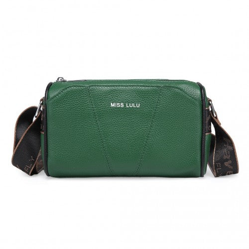 Miss Lulu Simple And Elegant Wide Strap Genuine Leather Crossbody Bag - Green