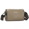 Miss Lulu Simple And Elegant Wide Strap Genuine Leather Crossbody Bag - Khaki