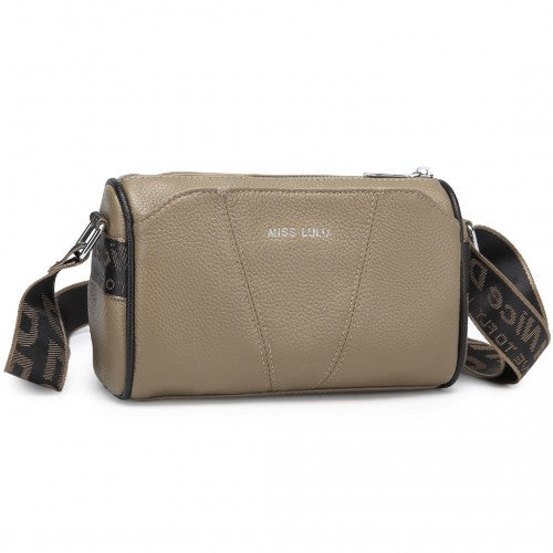 Miss Lulu Simple And Elegant Wide Strap Genuine Leather Crossbody Bag - Khaki