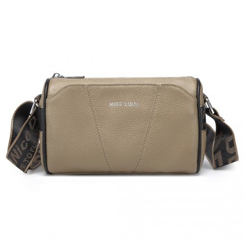 Miss Lulu Simple And Elegant Wide Strap Genuine Leather Crossbody Bag - Khaki