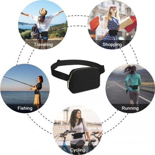 Miss Lulu Lightweight Stylish Water - Resistant Casual Bum Bag - Black