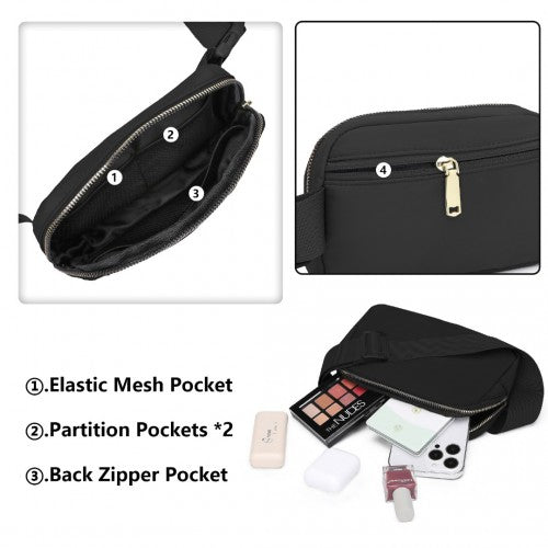 Miss Lulu Lightweight Stylish Water - Resistant Casual Bum Bag - Black