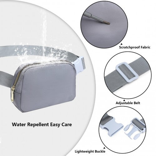 Miss Lulu Lightweight Stylish Water - Resistant Casual Bum Bag - Grey